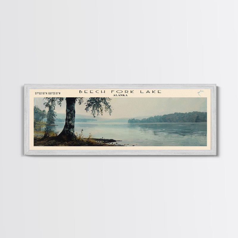 Beech Fork Lake West Virginia Framed Canvas Print, Panoramic Lake House Art, Scenic Painting, Travel Poster, Rustic Decor, Nature Scene