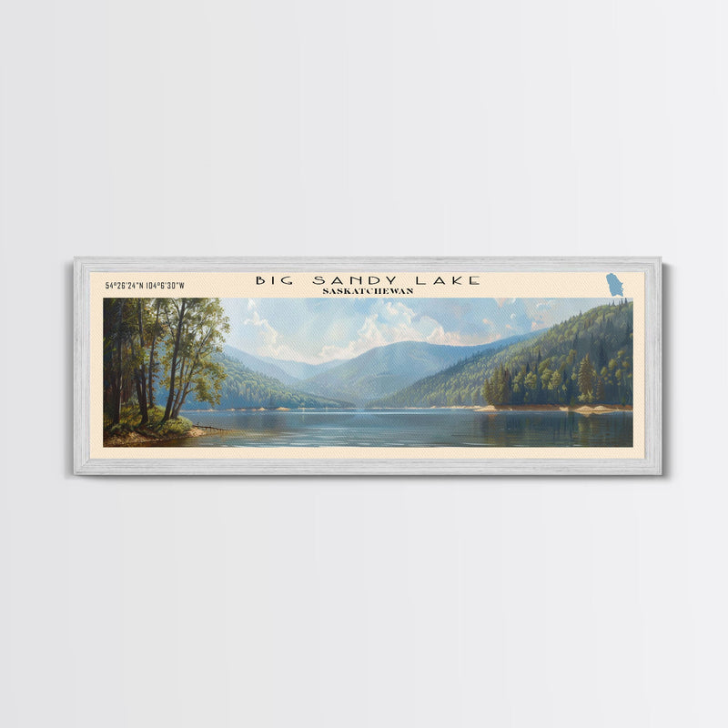 Big Sandy Lake Framed Canvas Print, Lake House Art, Panoramic Travel Poster, Scenic View, Modern Decor, Lake Painting