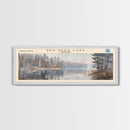 Red Deer Lake Framed Canvas Print, Lake House Decor, Panoramic Wall Art, Travel Poster, Beautiful Landscape Painting, Contemporary Art