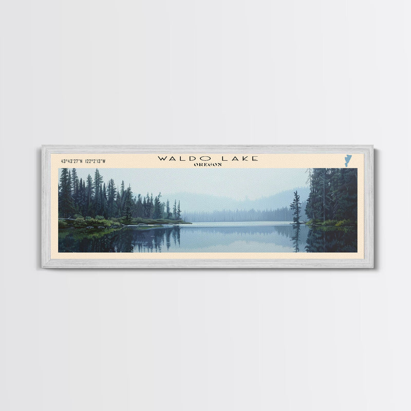 Waldo Lake Oregon Panoramic Wall Art, Framed Canvas Print, Lake House Decor, Travel Poster, Beautiful Lake Scene, Living Room Art