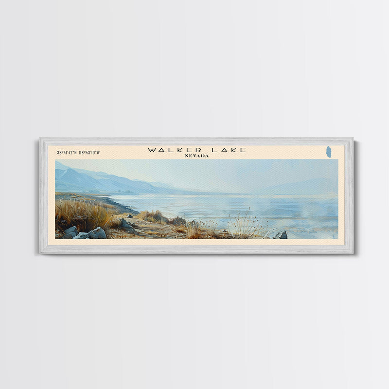 White Lake Panoramic Wall Art, Framed Canvas Print, Lake House Decor, Travel Poster, Scenic Lake Scene, Living Room Art