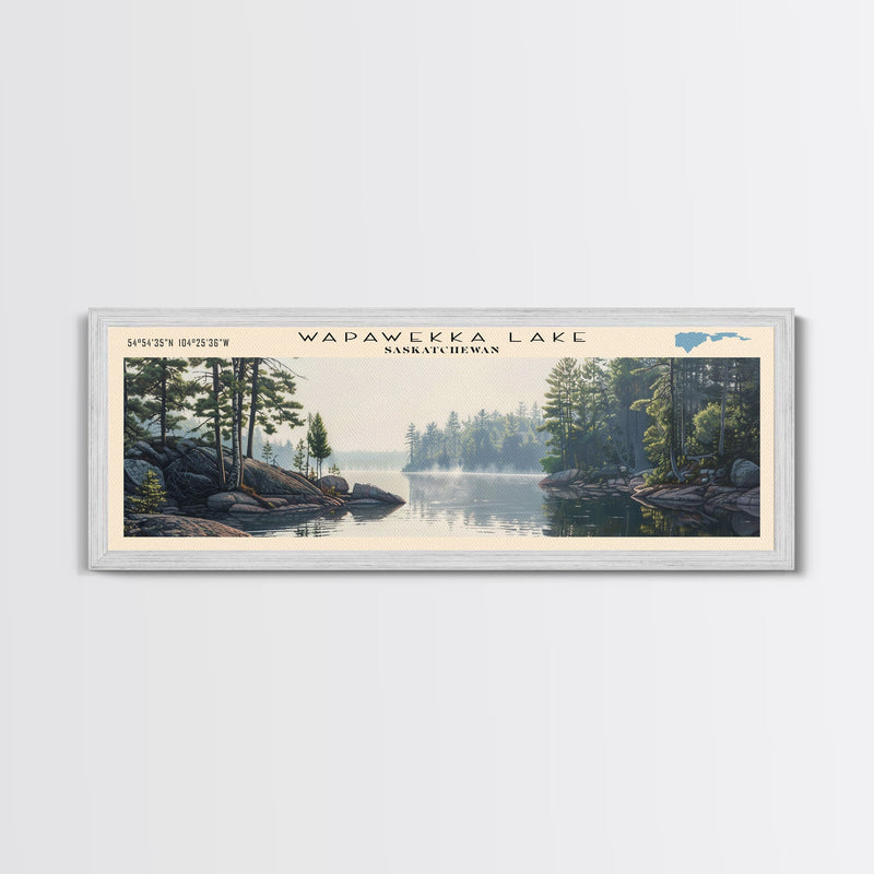 Wapawekka Lake Panoramic Wall Art, Framed Canvas Print, Lake House Decor, Travel Poster, Serene Landscape, Home Decor