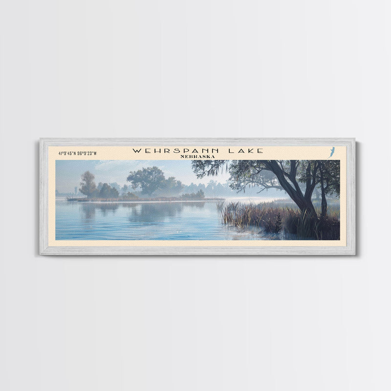 Wehrspann Lake Nebraska Panoramic Wall Art, Framed Canvas Print, Lake House Decor, Travel Poster, Serene Landscape, Living Room Decor