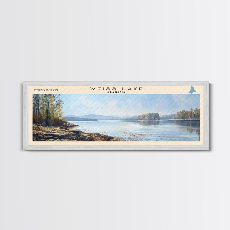 Weiss Lake Alabama Panoramic Wall Art, Framed Canvas Print, Lake House Decor, Travel Poster, Scenic Lake Scene, Bedroom Art