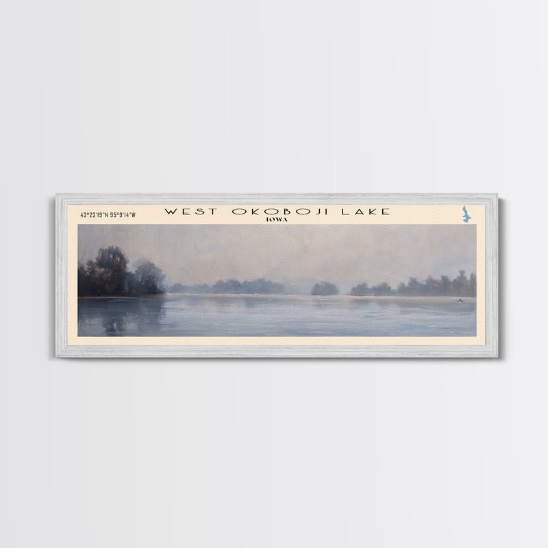 West Okoboji Lake Iowa Panoramic Wall Art, Framed Canvas Print, Lake House Decor, Travel Poster, Serene Landscape, Living Room Art