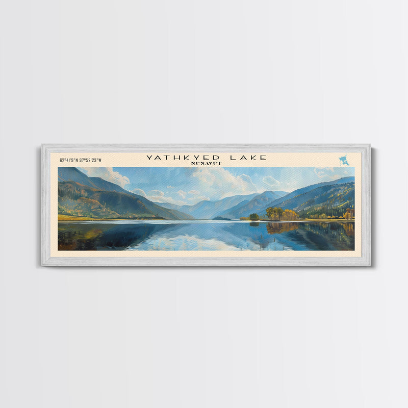 Yathkyed Lake Panoramic Wall Art, Framed Canvas Print, Lake House Decor, Travel Poster, Serene Landscape, Home Art