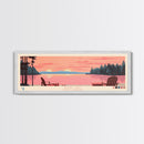 Badin Lake North Carolina Framed Canvas Print, Panoramic Wall Art, Midcentury Modern, Pop Art, Travel Poster, Scenic Bedroom Art