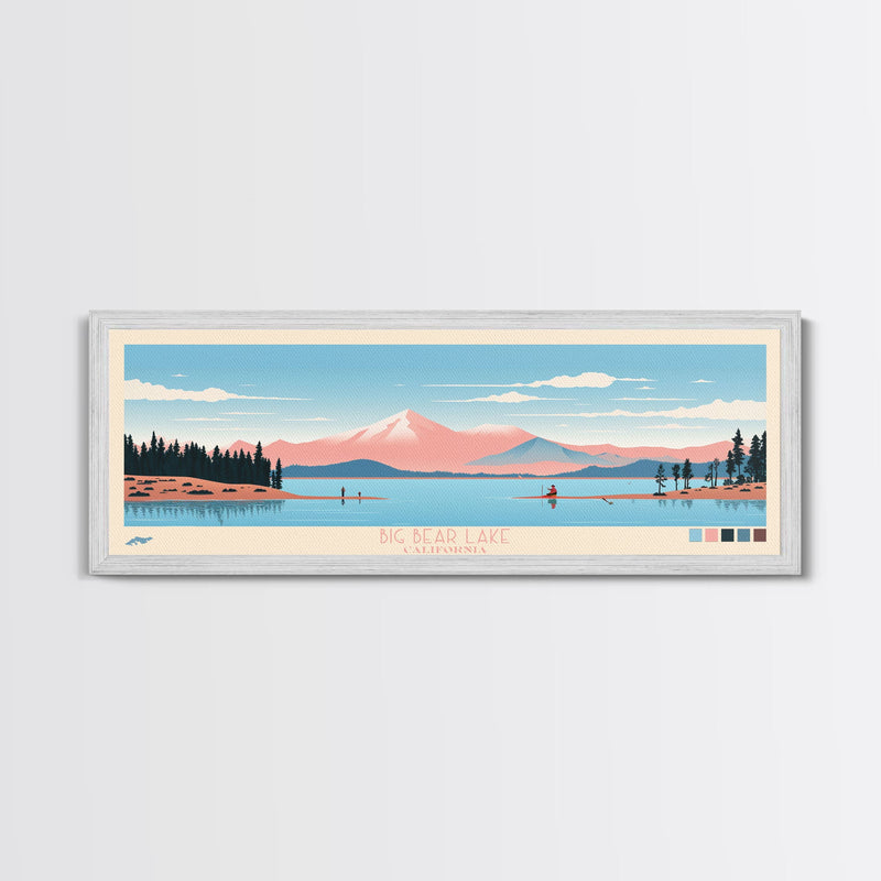 Big Bear Lake California Framed Canvas Print, Panoramic Wall Art, Midcentury Modern, Pop Art, Travel Poster, Scenic Bedroom Art, Living Room Decor