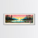 Black Lake Southwest Alaska Framed Canvas Print, Panoramic Travel Poster, Midcentury Modern Wall Art, Pop Art, Nature Bedroom Decor, Scenic Lake House Art