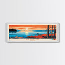 Bluenose Lake Nunavut Framed Canvas Print, Panoramic Travel Poster, Midcentury Modern Wall Art, Pop Art, Nature Bedroom Decor, Scenic Lake House Art