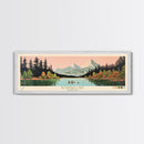 Bowman Lake Montana Framed Canvas Print, Panoramic Wall Art, Midcentury Modern, Pop Art, Travel Poster, Scenic Living Room Art, Lake House Decor