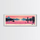 Cobbosseecontee Lake Maine Framed Canvas Print, Midcentury Modern Panoramic Wall Art, Living Room Decor, Pop Art, Travel Poster Art, Scenic Nature Painting, Lake House Decor