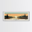 Cormorant Lake Manitoba Framed Canvas Print, Pop Art Panoramic Travel Poster, Midcentury Modern, Wall Art, Scenic Nature Painting, Bedroom Decor, Living Room Art
