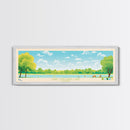 Crab Orchard Lake Illinois Framed Canvas Print, Midcentury Modern Panoramic Wall Art, Living Room Decor, Pop Art, Travel Poster Art, Scenic Nature Painting, Lake House Decor