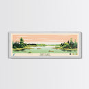Davy Lake Saskatchewan Framed Canvas Print, Midcentury Modern Panoramic Wall Art, Living Room Decor, Pop Art, Travel Poster Art, Scenic Nature Painting