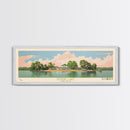 DeGray Lake Arkansas Framed Canvas Print, Midcentury Modern Panoramic Wall Art, Bedroom Decor, Pop Art, Travel Poster Art, Scenic Nature Painting
