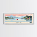Detroit Lake Oregon Framed Canvas Print, Midcentury Modern Panoramic Wall Art, Bedroom Decor, Pop Art, Travel Poster Art, Scenic Nature Painting