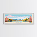 Highland Lake Connecticut Framed Canvas Print, Panoramic Art, Midcentury Modern, Pop Art, Lake House Decor, Travel Poster, Living Room Art