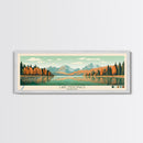 Lake McDonald Montana Framed Canvas Print, Panoramic Wall Art, Midcentury Modern, Pop Art, Living Room Decor, Travel Poster