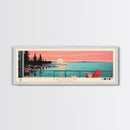 Lake Metigoshe North Dakota Framed Canvas Print, Panoramic Wall Art, Midcentury Modern, Pop Art, Living Room Decor, Travel Poster