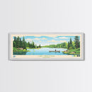 Lake Minocqua Wisconsin Framed Canvas Print, Panoramic Wall Art, Midcentury Modern, Pop Art, Living Room Decor, Travel Poster