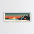 Lake Wanahoo, Nebraska Panoramic Wall Art Framed Canvas Print, Midcentury Modern, Pop Art, Home Decor, Travel Poster, Bedroom Art