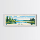Tutna Lake, Alaska Framed Canvas Print, Lake House Art, Midcentury Modern Decor, Pop Art, Travel Poster, Bedroom Wall Art