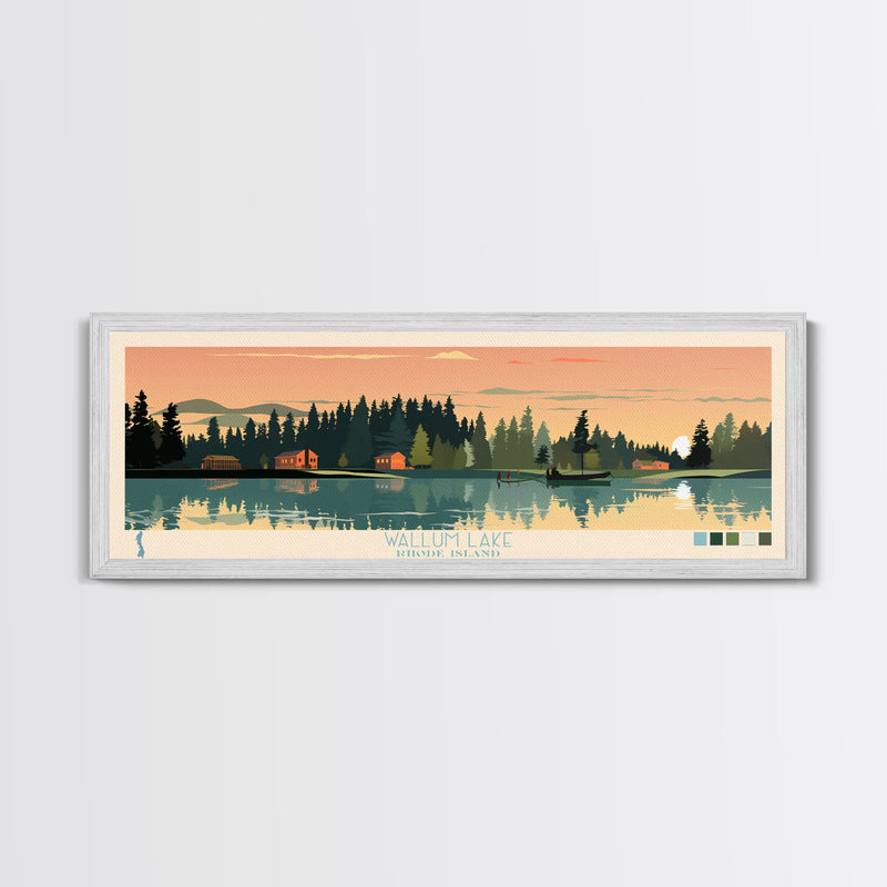 Wallum Lake, Rhode Island Framed Canvas Print, Panoramic Lake House Art, Midcentury Modern Decor, Pop Art, Travel Poster, Living Room Wall Art