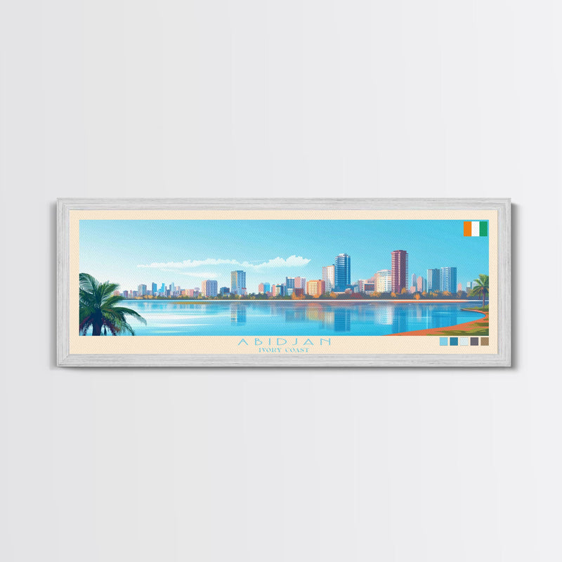 Abidjan, Ivory Coast Panoramic Travel Poster Canvas Print, Abidjan, Ivory Coast Painting, Ivory Coast Art, Abidjan Travel Art, Guest Room Painting