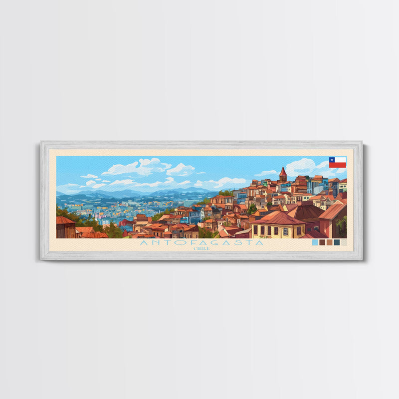 Antofagasta, Chile Panoramic Travel Poster Canvas Print, Antofagasta, Chile Painting, Chile Art, Antofagasta Travel Art, Guest Room Painting