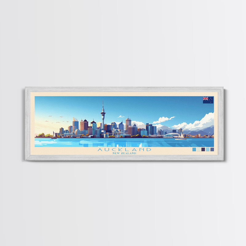 Auckland, New Zealand Panoramic Travel Poster Canvas Print, Auckland, New Zealand Painting, New Zealand Art, Auckland Travel Art, Guest Room Painting