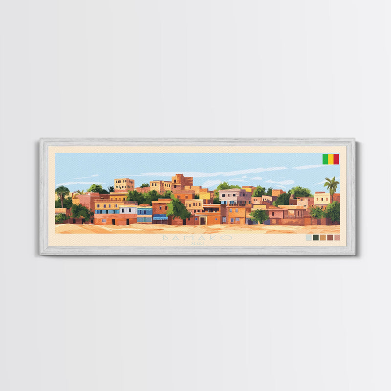 Bamako, Mali Travel Poster Panoramic Canvas Print, Bamako, Mali Painting, Mali Art, Bamako Travel Art, Guest Room Painting