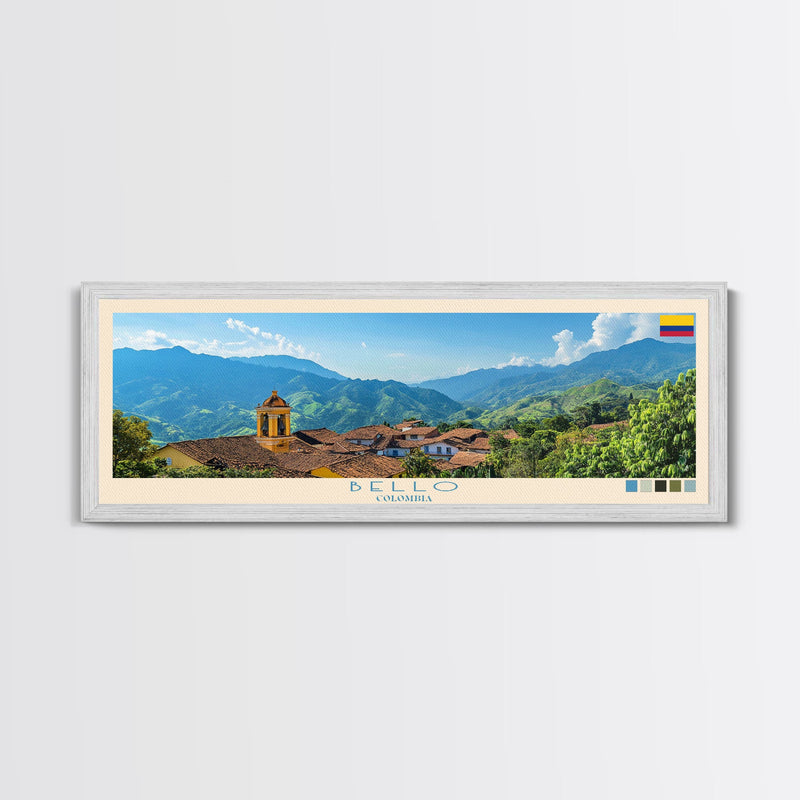 Bello, Colombia Panoramic Travel Poster Canvas Print, Bello, Colombia Painting, Colombia Art, Bello Panoramic Travel Art, Travel Painting