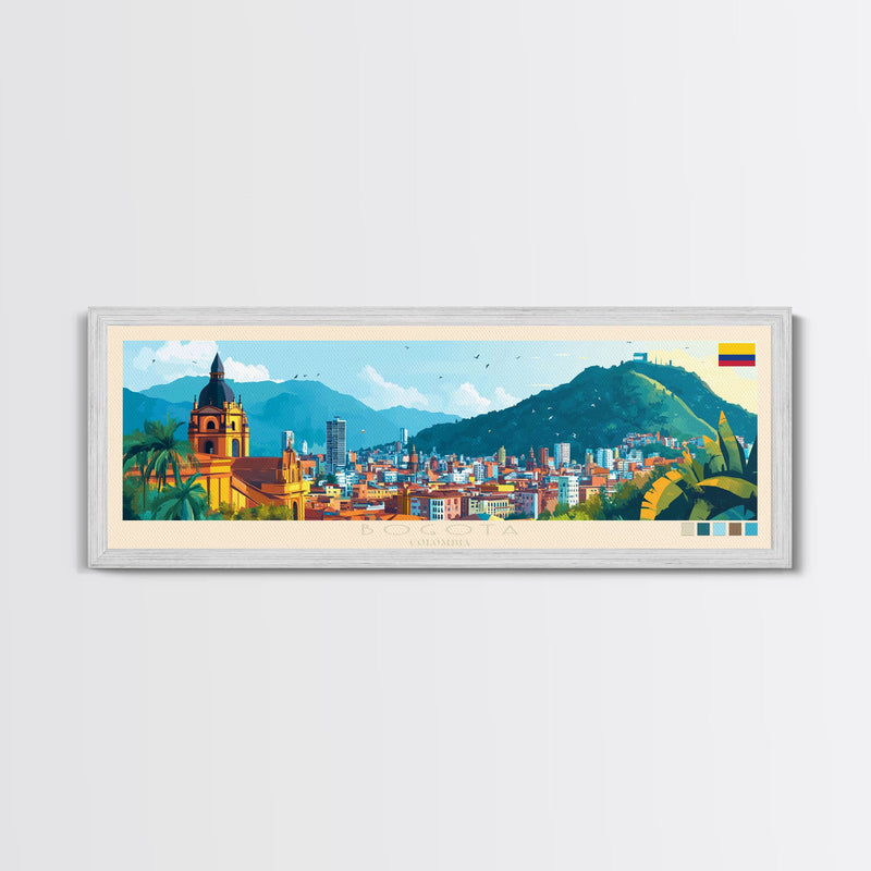 Bogota, Colombia Travel Poster Panoramic Canvas Print, Bogota, Colombia Painting, Colombia Art, Bogota Travel Art, Guest Room Painting