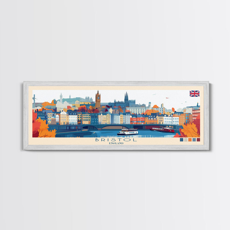 Bristol, England Panoramic Travel Poster Canvas Print, Bristol, England Painting, England Art, Bristol Panoramic Travel Art, Travel Painting