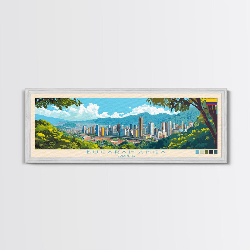 Bucaramanga, Colombia Panoramic Travel Poster Canvas Print, Bucaramanga, Colombia Painting, Colombia Art, Bucaramanga Travel Art, Guest Room Painting