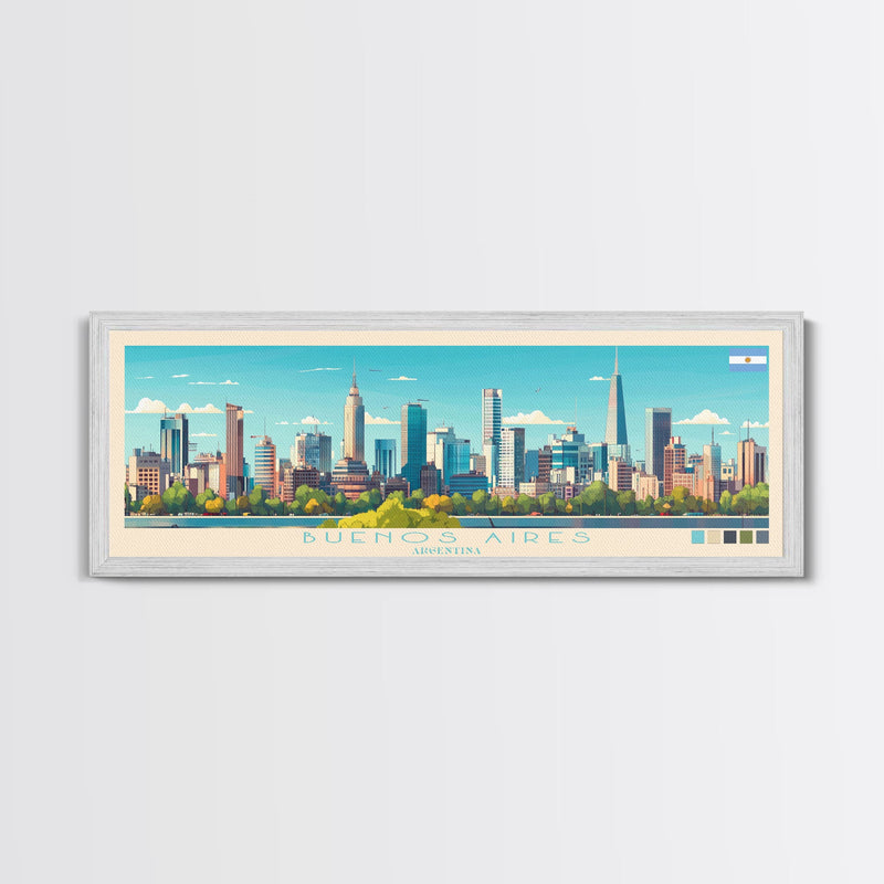 Buenos Aires, Argentina Panoramic Travel Poster Canvas Print, Buenos Aires, Argentina Painting, Argentina Art, Buenos Aires Panoramic Travel Art, Travel Painting