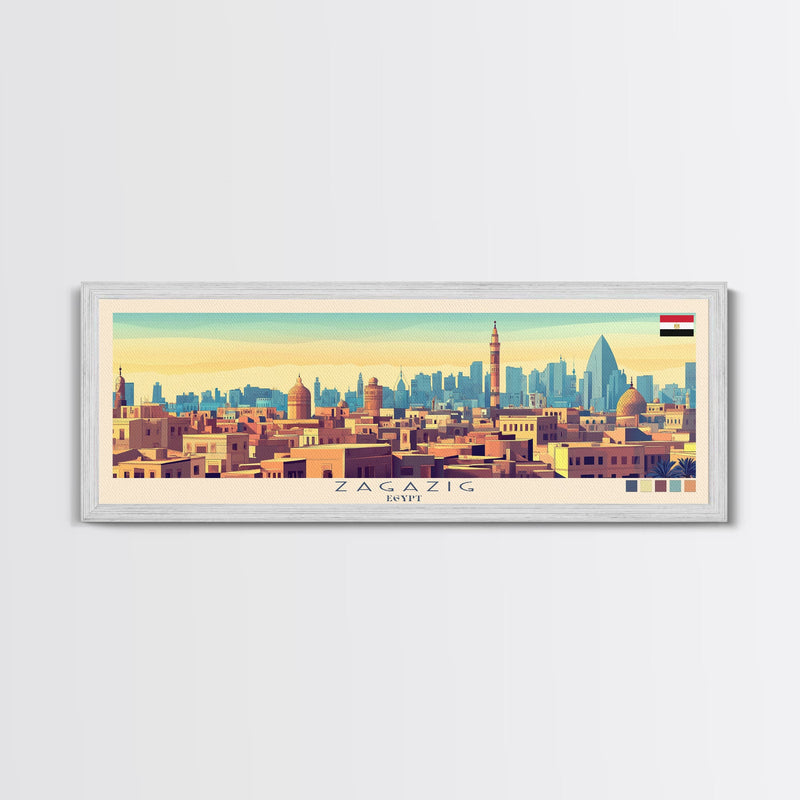 Zagazig, Egypt Panoramic Travel Poster Canvas Print, Zagazig, Egypt Painting, Egypt Art, Zagazig Panoramic Travel Art, Travel Painting