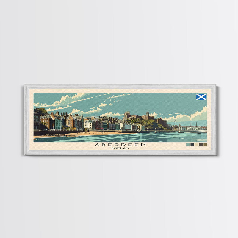 Aberdeen, Scotland Panoramic Canvas Print, Aberdeen, Scotland Painting, Scotland Art, Aberdeen Travel Poster, Travel Art, Vacation Gift