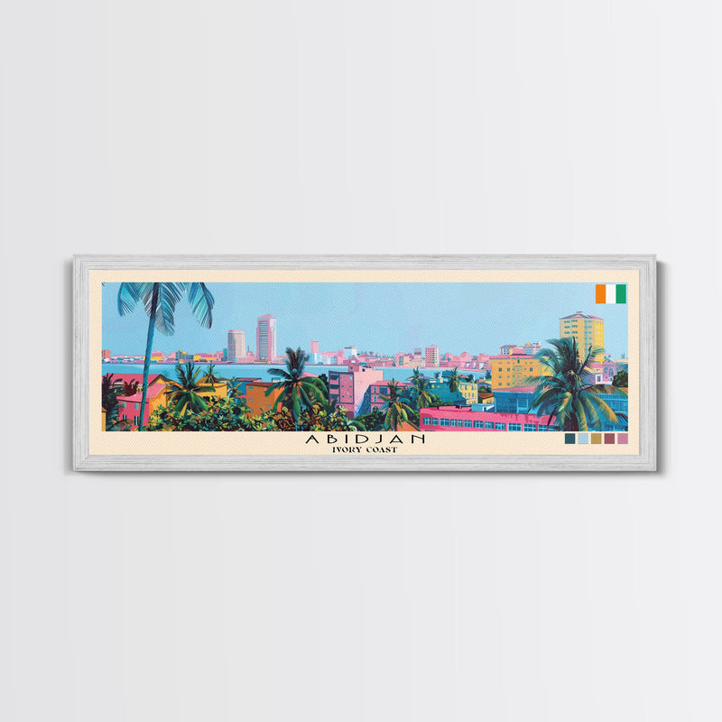 Abidjan, Ivory Coast Panoramic Canvas Print, Abidjan, Ivory Coast Painting, Ivory Coast Art, Abidjan Travel Poster, Travel Art, Living Room Painting