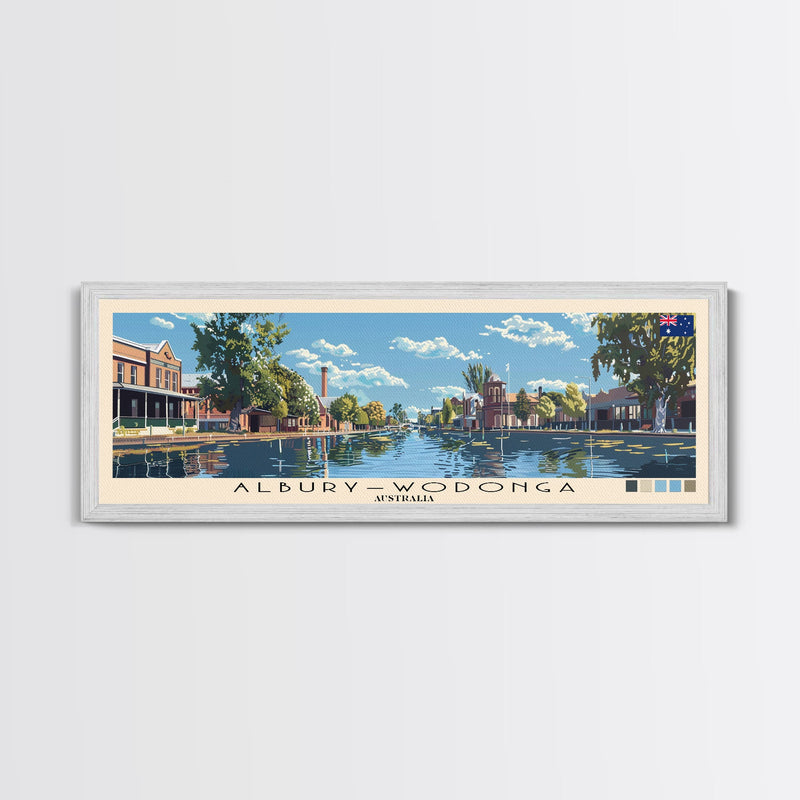 Alburyâ€“Wodonga, Australia Panoramic Canvas Print, Alburyâ€“Wodonga, Australia Painting, Australia Art, Alburyâ€“Wodonga Travel Poster, Travel Art, Housewarming Gift