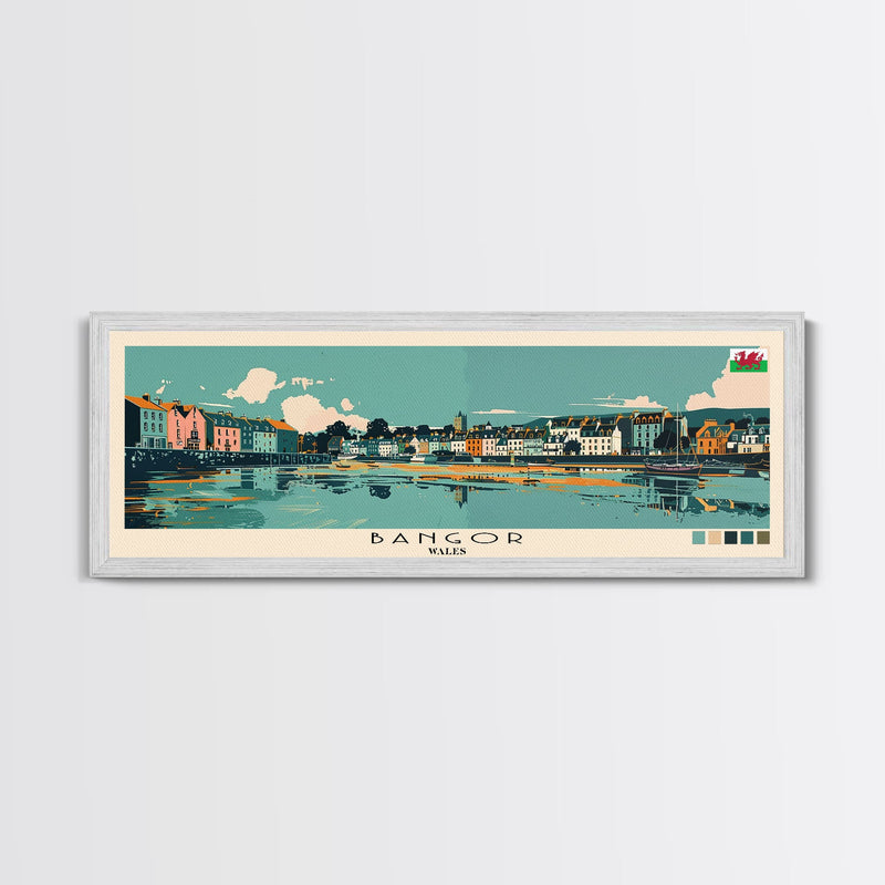 Bangor, Wales Panoramic Canvas Print, Bangor, Wales Painting, Wales Art, Bangor Travel Poster, Travel Art, Housewarming Gift