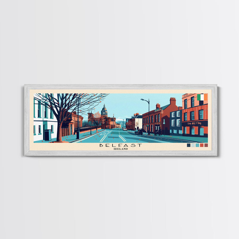 Belfast, Ireland Panoramic Canvas Print, Belfast, Ireland Painting, Ireland Art, Belfast Travel Poster, Travel Art, Vacation Gift