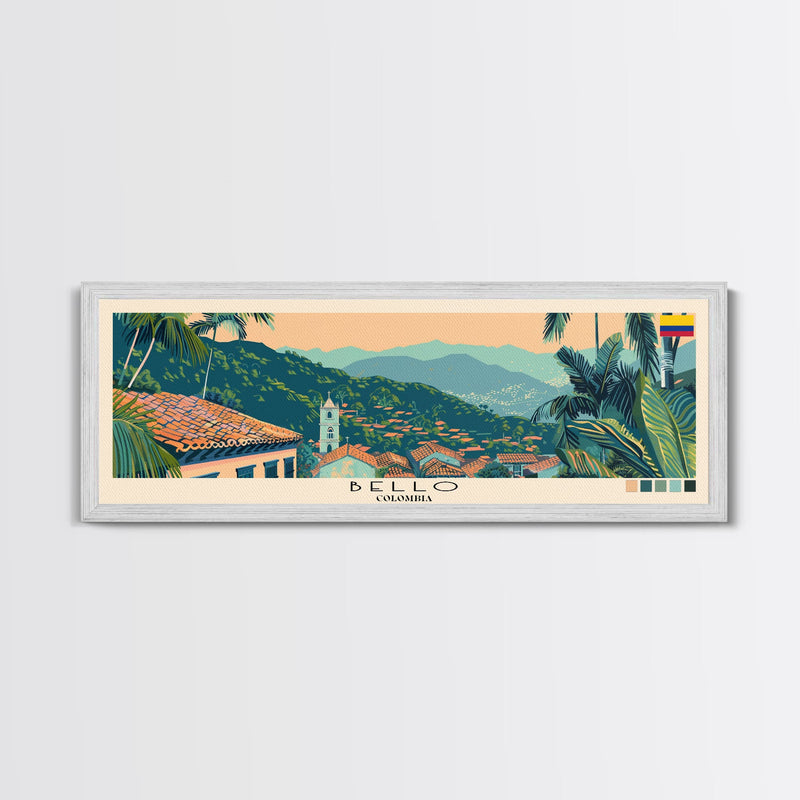 Bello, Colombia Panoramic Canvas Print, Bello, Colombia Painting, Colombia Art, Bello Travel Poster, Travel Art, Living Room Painting