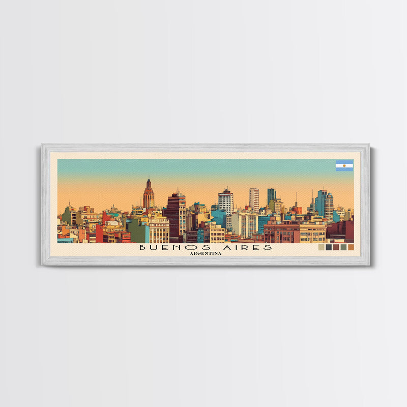 Buenos Aires, Argentina Panoramic Canvas Print, Buenos Aires, Argentina Painting, Argentina Art, Buenos Aires Travel Poster, Travel Art, Guest Room Painting