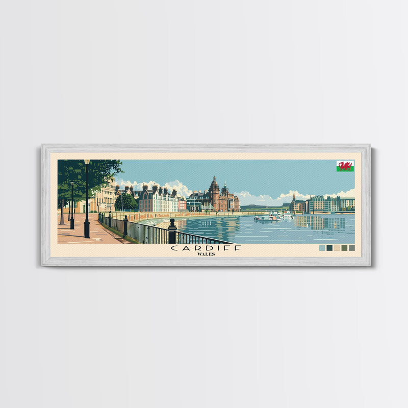 Cardiff, Wales Panoramic Canvas Print, Cardiff, Wales Painting, Wales Art, Cardiff Travel Poster, Travel Art, Guest Room Painting