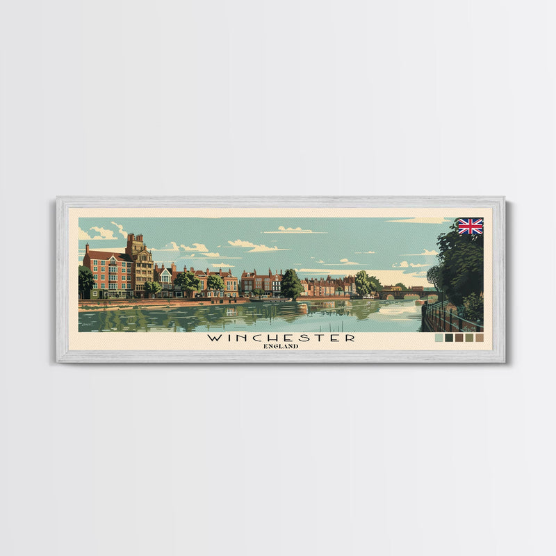 Winchester, England Panoramic Canvas Print, Winchester, England Painting, England Art, Winchester Travel Poster, Travel Art, Housewarming Gift