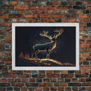 Deer made of stars, reflection stag, framed canvas print, unique wall art, starry night stag