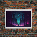 Contemplating the stars, vaporwave aesthetic, forest art, starry night, framed canvas print