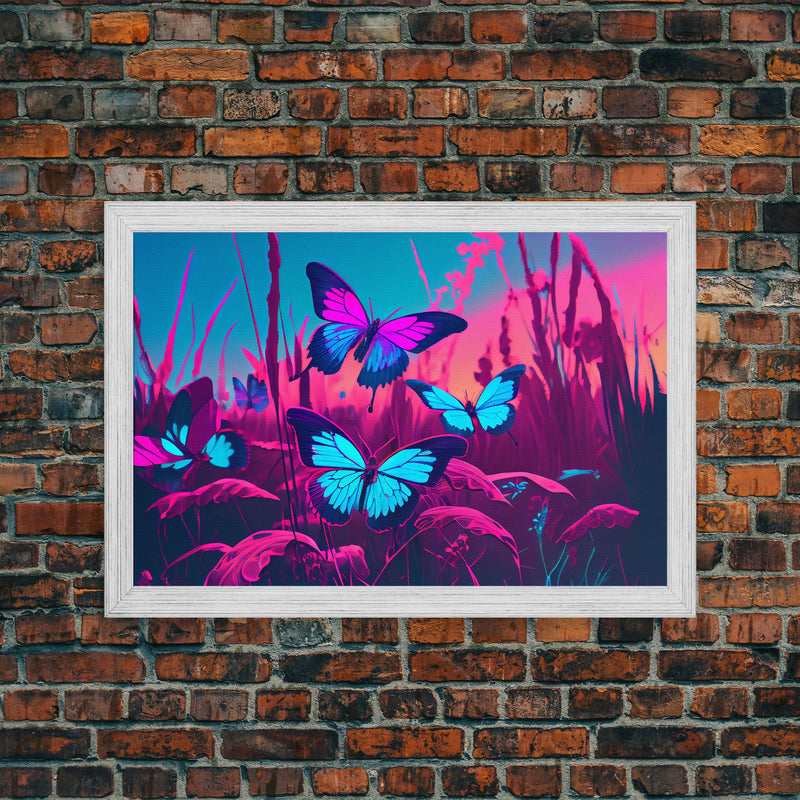 Beautiful butterfly art, vaporwave aesthetic pastel art, framed canvas print, synthwave art